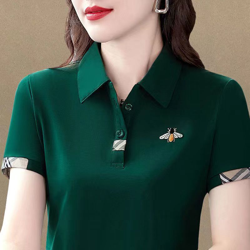 Cotton 95% Spandex 5% T-Shirt for Women, Middle-Aged, with a Turn-Down Collar, Polo Shirt for Moms, Stylish Casual Summer Top for Women Cotton 95% Spandex 5% T-Shirt for Women, Middle-Aged, with a Turn-Down Collar, Polo Shirt for Moms, Stylish Casual Summer Top for Women