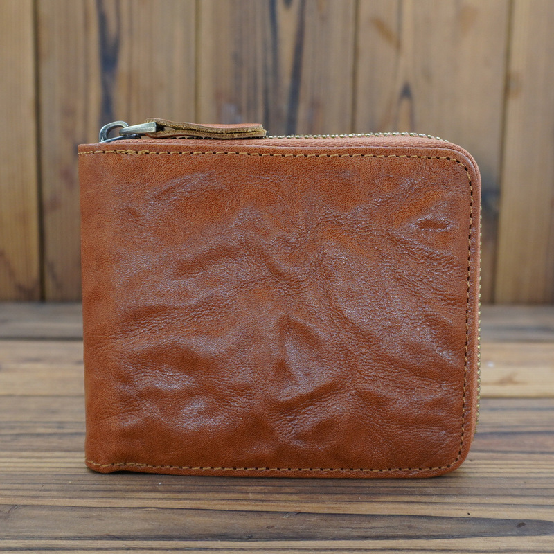 9040 Men's Genuine Leather Wallet Tree Paste Vegetable Tanned Leather High-End Wallet First Layer Cowhide Men's Bag Retro Wallet Wholesale