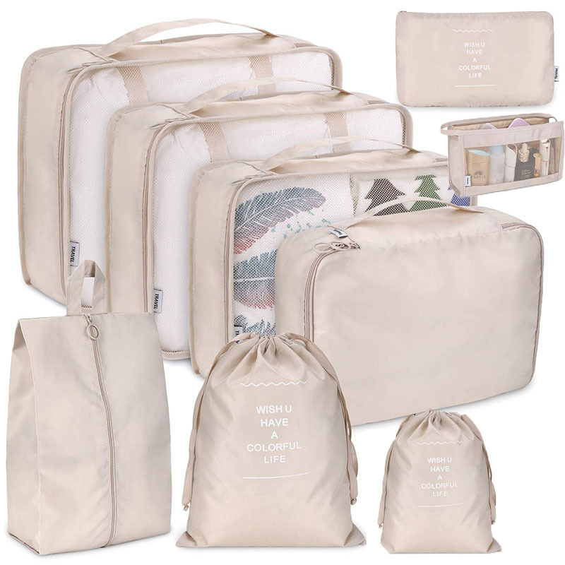 Cosmetic bag, beige set, 9 pieces