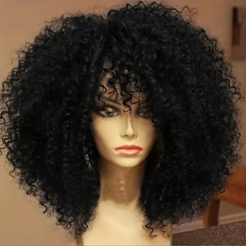 Afro Wig with Curly Hair for Women, Short and Quirky Curly Wig with 14inch Black Afro Hair Synthetic
