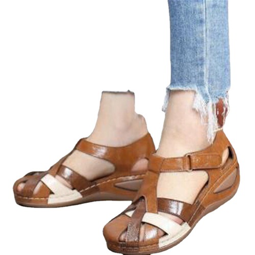 Women's sandals summer new style retro round head wedge hollow women's shoes all-matching casual sandals