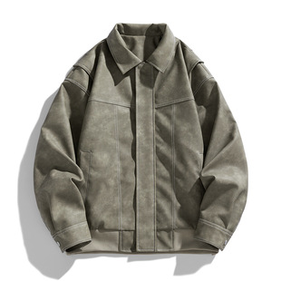 Cross-Border Wholesale 2024 Autumn New American Retro Lapel Leather Jacket for Men Maillard Dropshipping