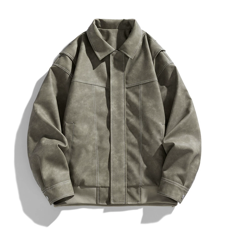 Оптовая продажа через границу: новая осенняя кожаная куртка с лацканами в американском ретро-стиле для мужчин, дропшиппинг Maillard 2024