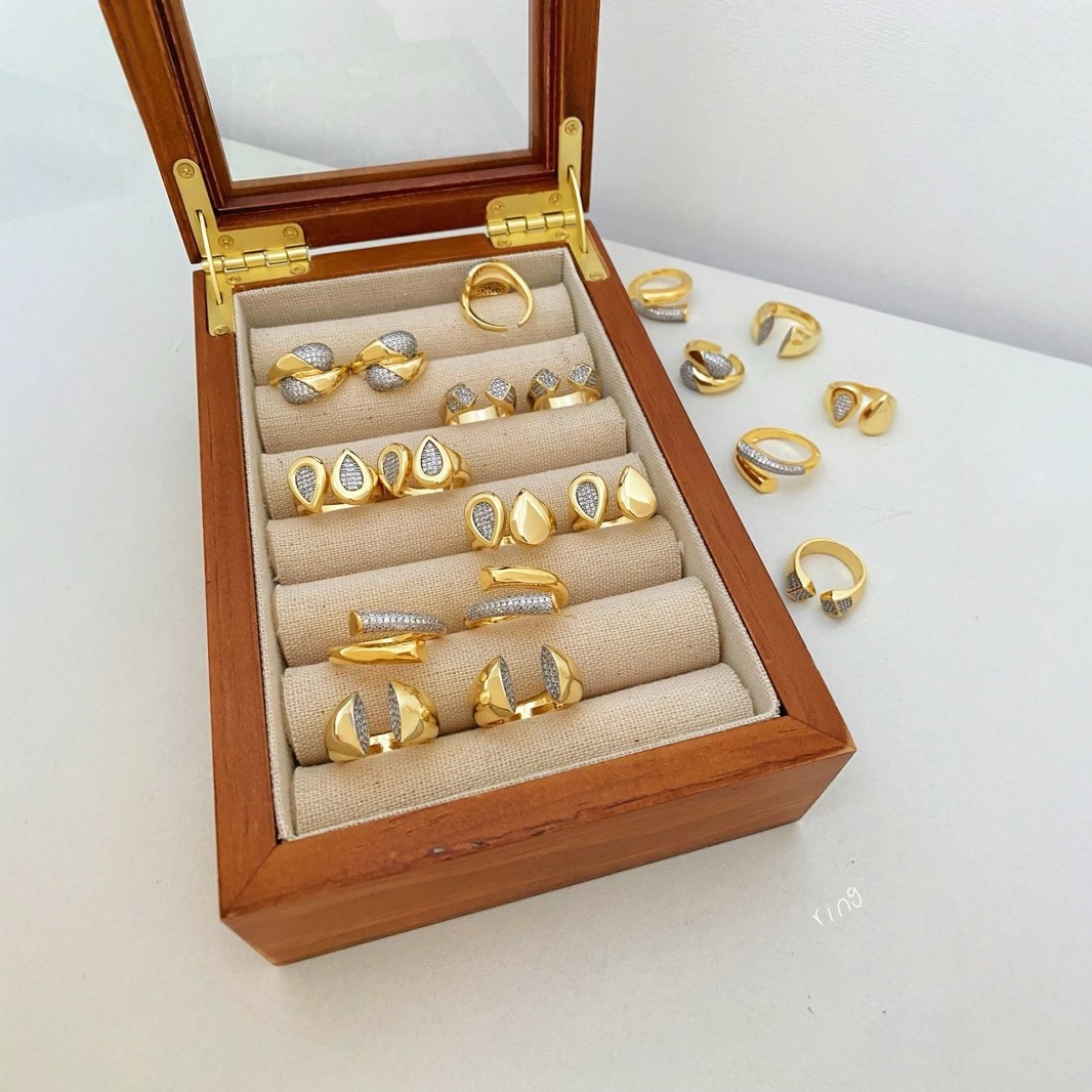Holiday, Daily Occasion Copper Material Wholesale Jewelry Vintage Style Classic Style Geometric Water Droplets Copper Zircon Mixed Metal Plating Open Rings
