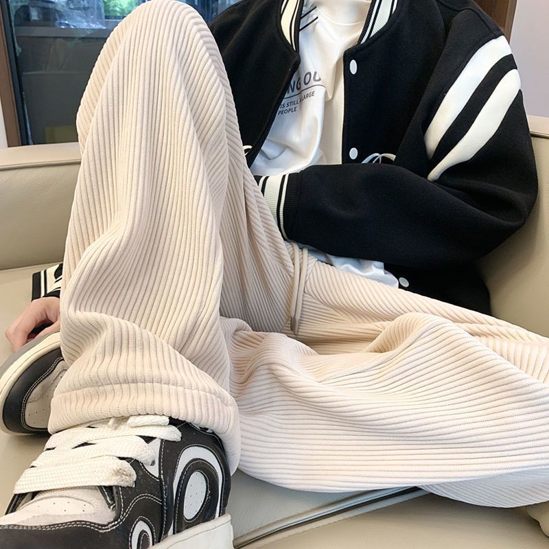 灯芯绒裤子男春秋潮牌垂感直筒宽松阔腿裤美式复古男裤休闲运动裤|undefined