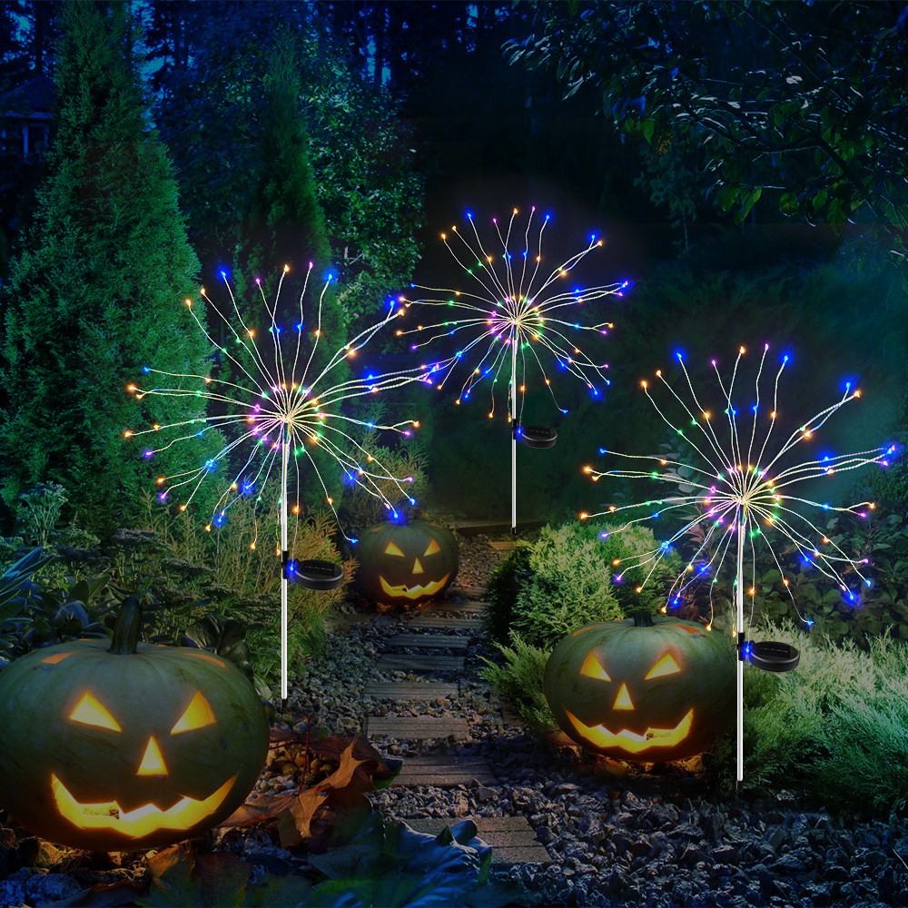 led太阳能地插铜线灯烟花灯户外庭院草坪蒲公英爆灯串满天星彩灯