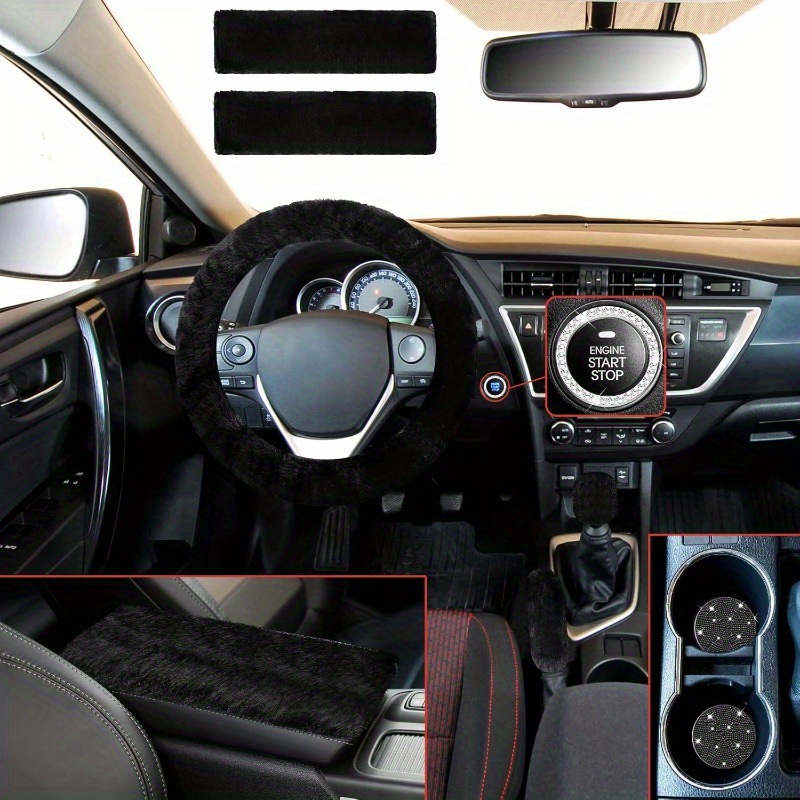 Car Steering Wheel Cover Winter Plush Set of Ten Pieces Armrest Box Pad Shoulder Protector Cross-Border Hot-Selling Steering Wheel Protective Cover