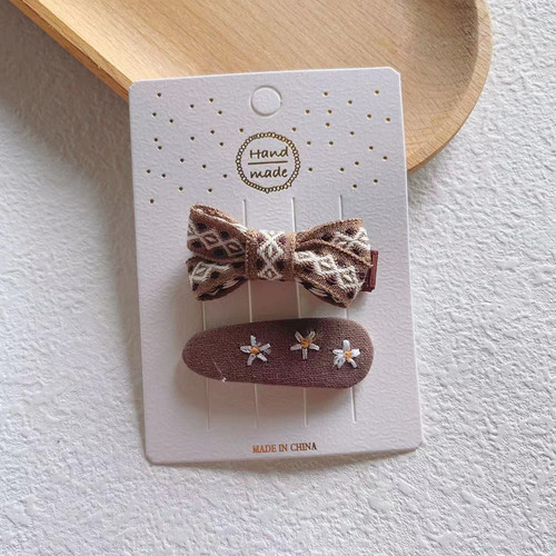 Korean hair accessories children's headwear fabric flower BB clip girls side bangs clip plaid clip 2 pack hair clips