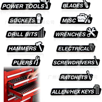 Cross-Border Best-Selling Car Toolbox Label Magnets, 12-Piece Set with Icon Toolbox Magnet Labels