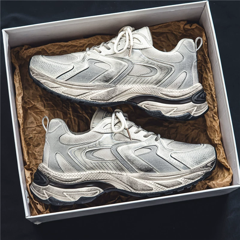 Весна 2024, потертые туфли для папы на толстой подошве в стиле ретро, спортивная повседневная обувь для трибутомии, модная и универсальная мужская обувь, увеличивающая рост