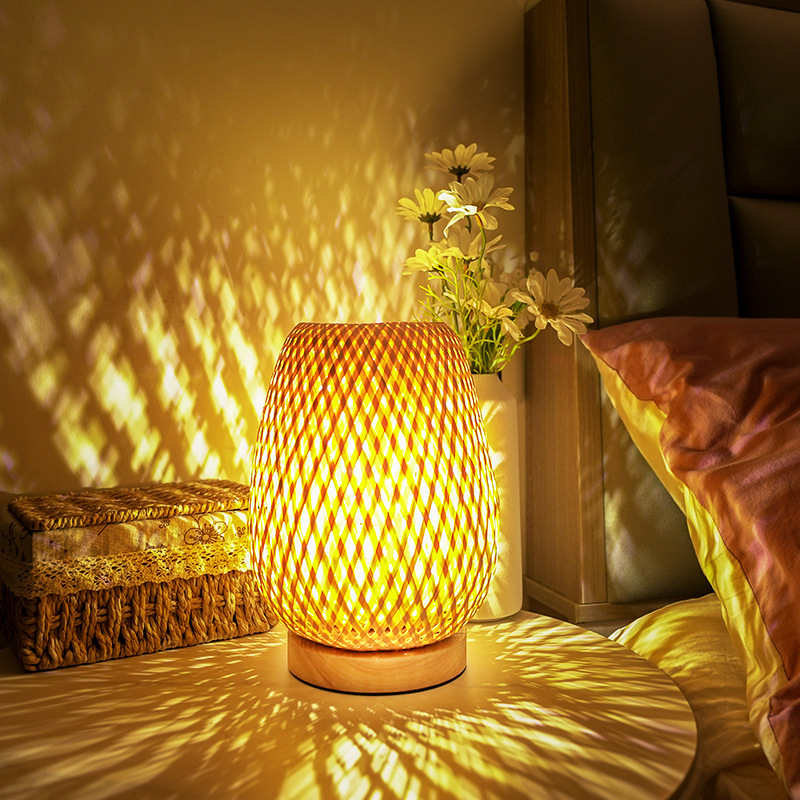 Quiet Bamboo Table Lamp Bedside Lamp Bedroom Nordic Ins Bamboo Nightlight Homestay Vintage Small Table Lamp Japanese Style