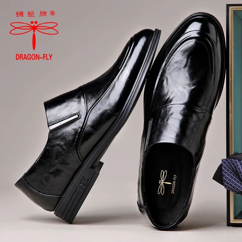 Dragonfly brand men's leather shoes, British-style business formal slip-on shoes, breathable casual high-end wedding groom's leather shoes