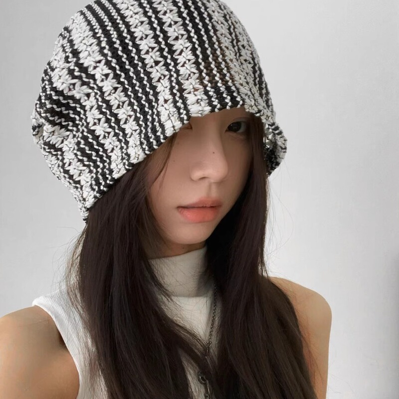 Summer Lightweight Breathable Beanie for Women, Spring and Summer Trendy Hollow Design Hand-Crocheted Large Head Circumference Slouchy Hat