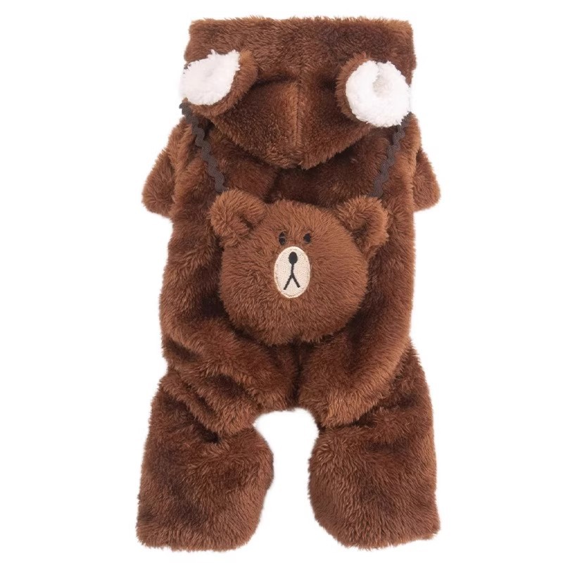 겨울 애완동물 옷 곰 네 발 옷 기모 더하기 귀여운 곰 보온 강아지 옷 겨울 고양이 옷