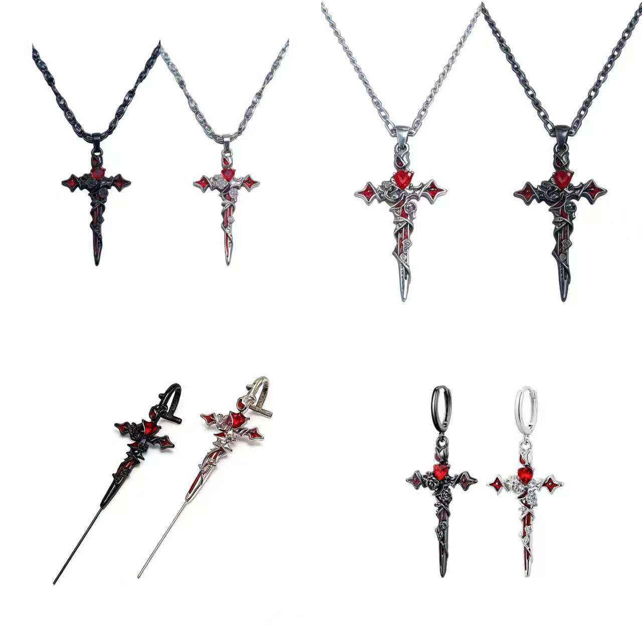 가시 로즈 시리즈 크로스 펜던트 목걸이 국경 새로운 달콤한 쿨 스타일 고급 센스 목걸이 다크 스타일 목걸이