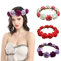 AliExpress горячие головные уборы новый богемный пляж роза цветы обруч для волос невесты гирлянда для волос лента оптом
