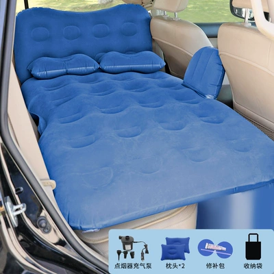 Vehicle-mounted inflatable bed seat trunk car rear row - honeycomb-head-protection-flocking-blue