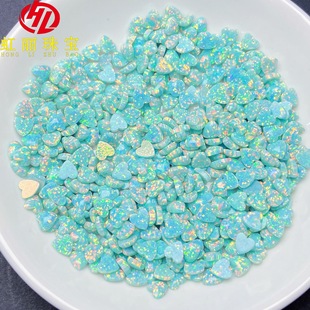 Wuzhou Source Factory Wholesale Synthetic Opal Heart 5*5 6*6mm Flats Bottom Plain Loose Stone Artificial Opal Stone