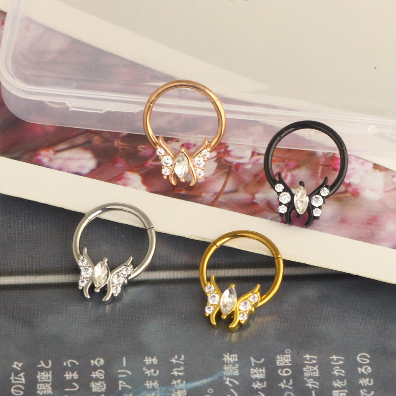 316L Stainless Steel Butterfly Nose Ring Piercing Jewelry Earrings Casting Interface Ring detail image 8