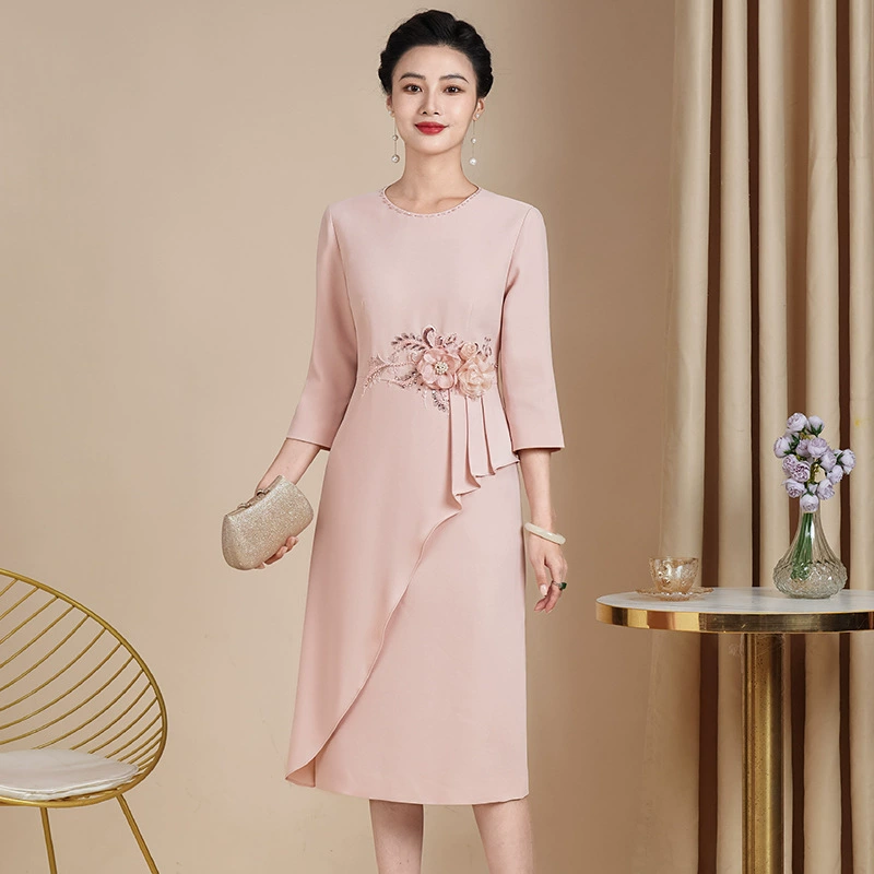 Розовое платье 2024 свадебный банкет новый темперамент минус возраст свадебная мама одевает тонкую тонкую среднюю длинную юбку