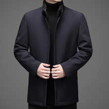 雅希特2022冬季男士加絨外套時尚純色毛立領中長款尼克服男裝批發