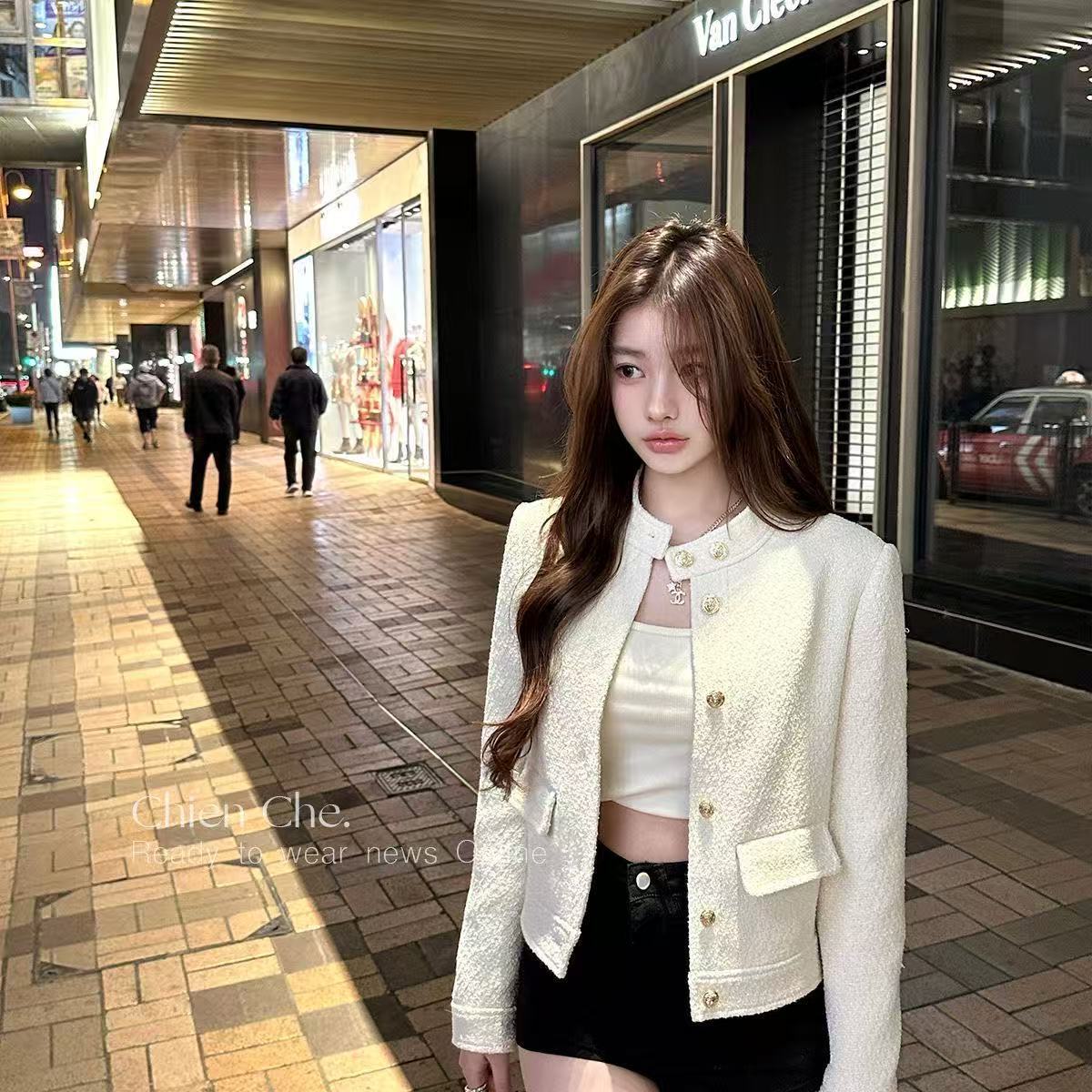 New Elegant High-End 2025 Socialite French Style Chanel-Inspired Spring and Autumn Jacket with a Stand Collar, Short Versatile Top