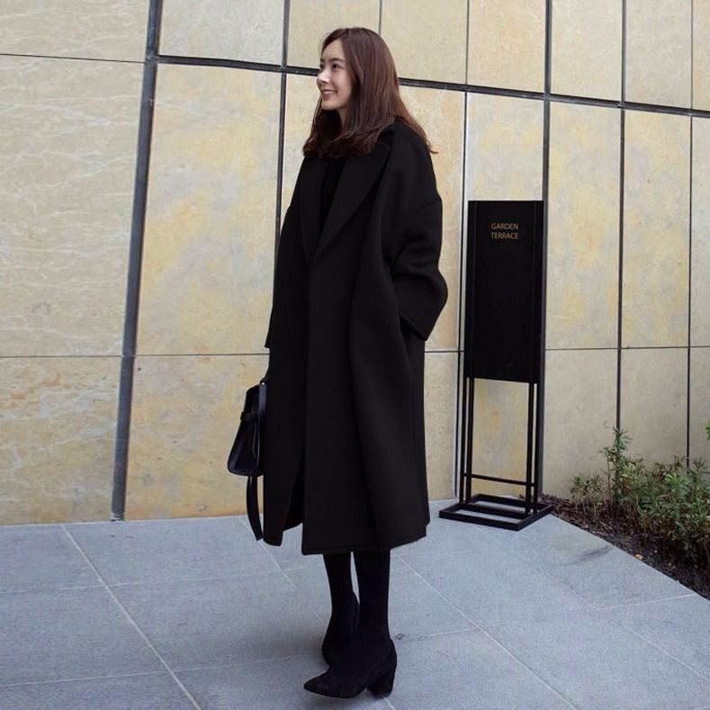 Damenbekleidung Neuer Wollmantel für Herbst und Winter, verdickter großer Wollmantel im koreanischen Stil, lockerer Wollmantel für Damen in mittlerer Länge_voghion.com