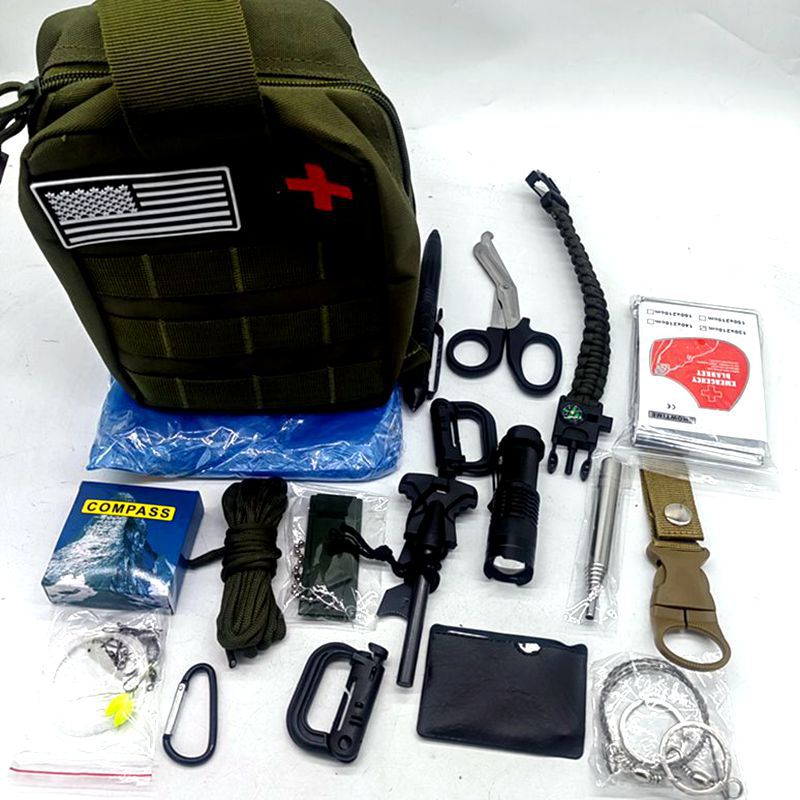 跨境户外野营应急装备求生工具套装多功能露营用品野外生存战术包