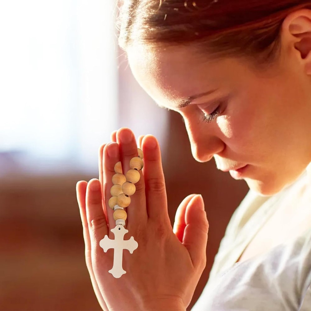 Cross-border spot comercio exterior cruz de madera bautismo conjunto de cuentas y bolsas de malla blanca rosario cuentas de madera
