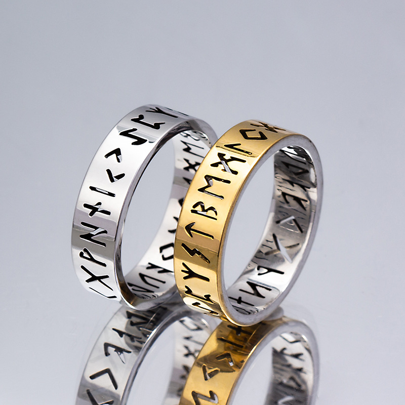6g Weight Electroplated Gold Plating Process Golden Plated, Gun Black Plated, Gold Plated Plating Material Rings Classification Hip-Hop Retro Symbol Titanium Steel Plating Hollow Out Gold Plated PVD Coated Men's Rings Men Band Rings