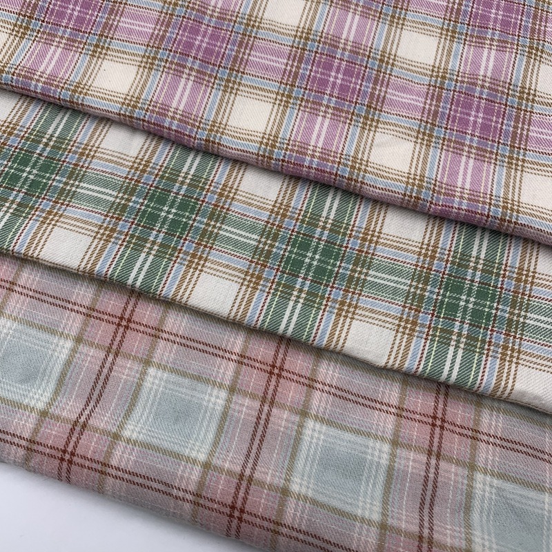 色织全棉斜纹春夏薄款糖果色衬衫格子布防晒服连衣裙外套格子布