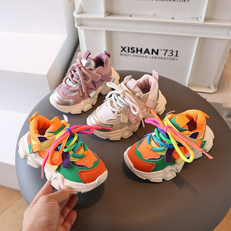 Spring and Autumn New Children's Sports Upper Shoes, Trendy Dad Shoes, Fashionable Running Shoes, Boys and Girls Shoes, Cross-Border Ready Stock