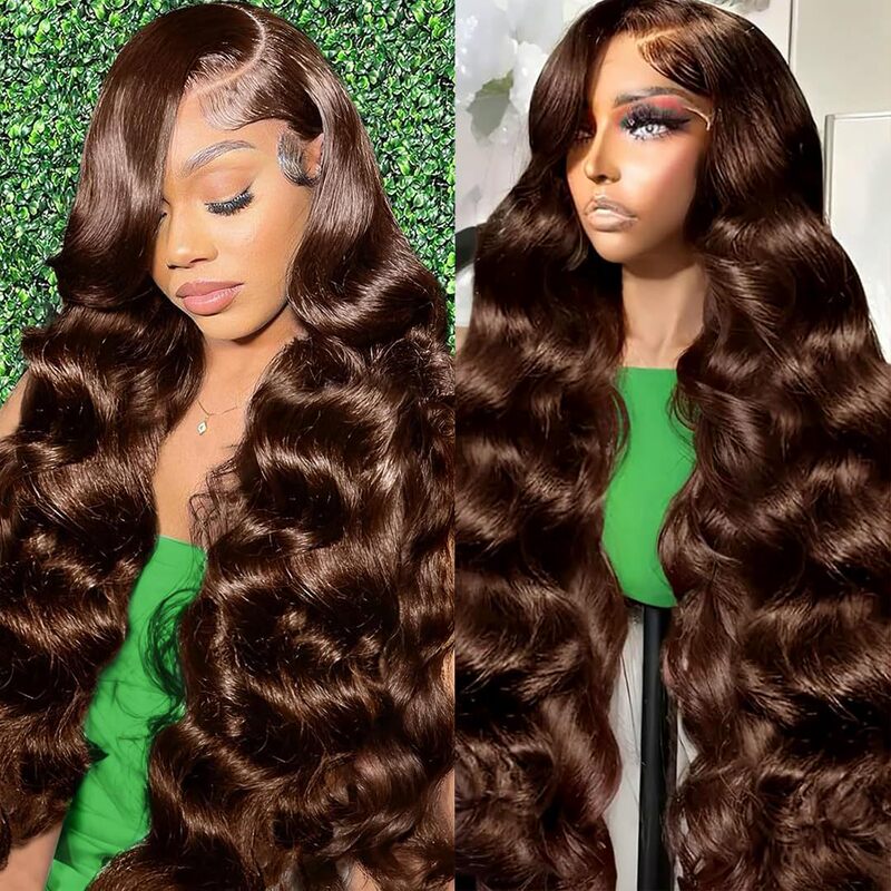 Chocolate Brown Human Hair Wig Set, Body Wave Style High-Definition Lace Front Wig, Pre-Trimmed Human Hair