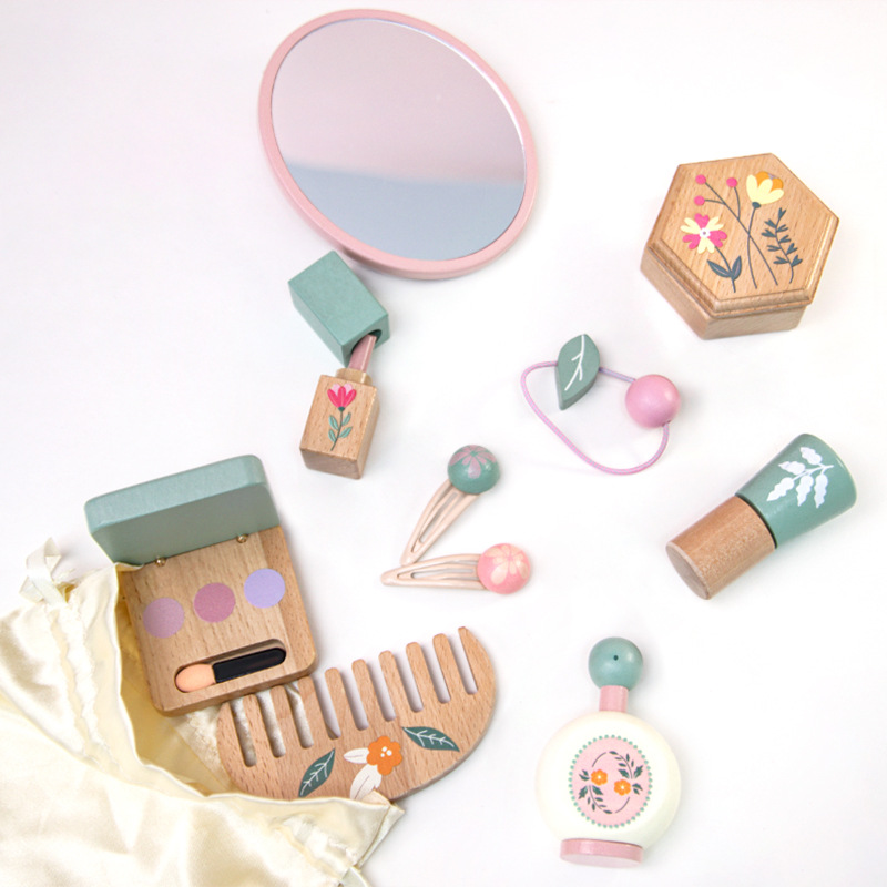 Vestir para niños, vestir, jugar a las casas, juguetes, simulación divertida, bolsa de cosméticos, corte de pelo, juguetes de madera, regalo de cumpleaños para niñas