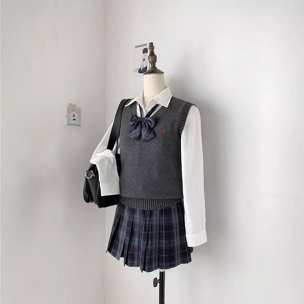 가을 겨울 봄에 학생들을위한 오리지널 JK 유니폼 솔리드 컬러 조끼 니트 조끼 V 칼라 학교
