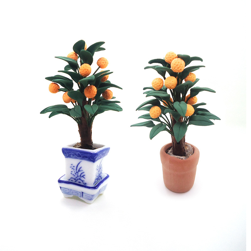 1:12 casa de muñecas accesorios casa de muñecas mini arcilla flor planta naranja árbol en maceta naranja árbol modelo