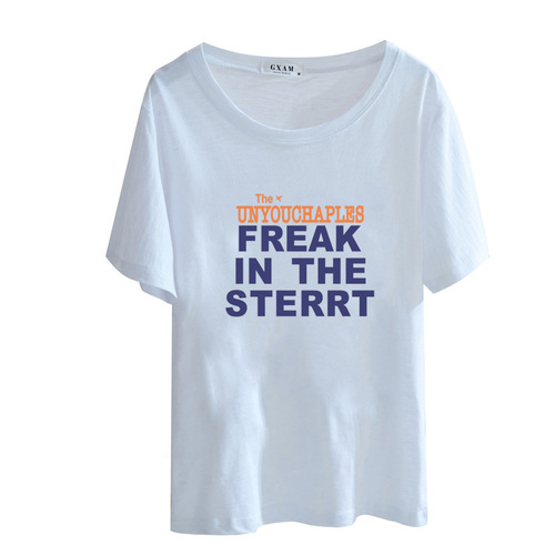 Comfortable Summer Pure Cotton Short Sleeve T-shirt for Women, Korean Style, Versatile Round Neck Letter Print Top, Basic Trendy