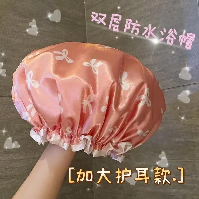 女性用二重層シャワーキャップ、防水入浴、家庭用キッチン、防油タバコヘッドカバー、女の子用ドライヘアマスク、特別なシャワーキャップ、新しいスタイル|undefined
