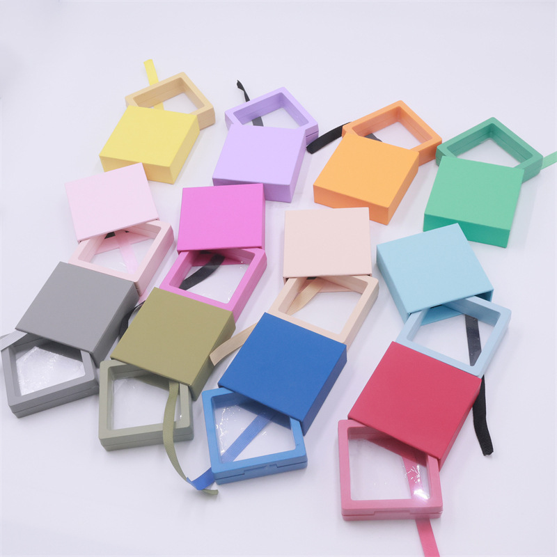 Caja de cajón de papel exterior multicolor extraída Caja de suspensión de almacenamiento Anillo de embalaje de red Caja de joyería de cristal antioxidante