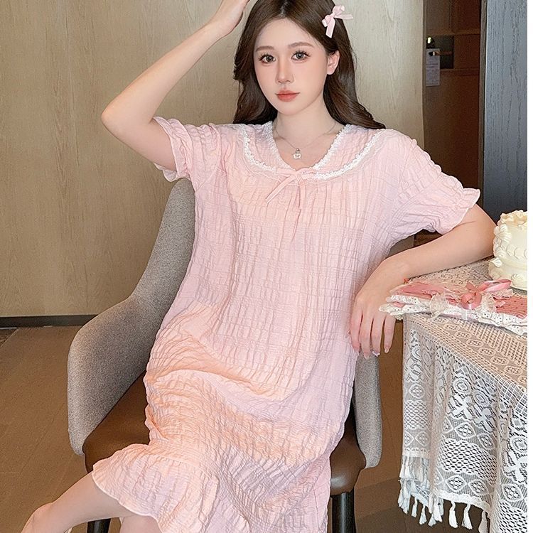 2025 verano princesa viento pijama de mangas cortas nubes de algodón encaje de color sólido vestidos para el hogar ropa