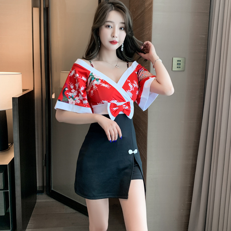 New Foot Massage Technician Suspender Dress Work Skirt Foot Bath Spa Club Massage Kimono Sexy Female