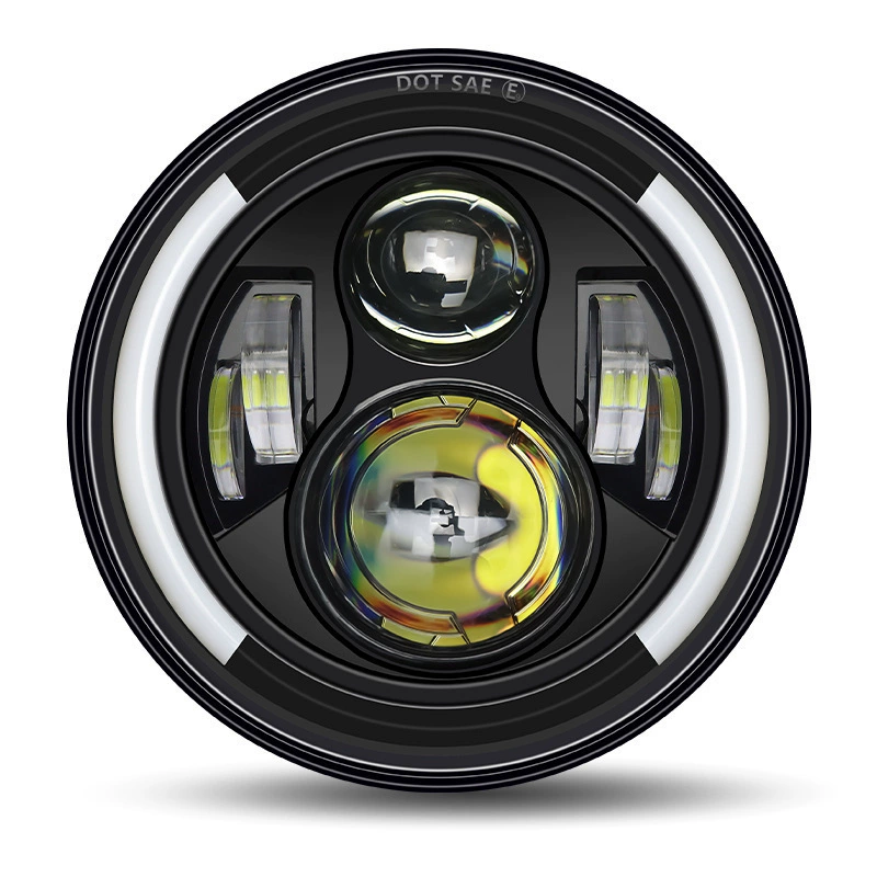 Harley 7-дюймов 6 Жемчужины Wrangler LED передняя фара тюнинг с глазками ангела передняя лампа
