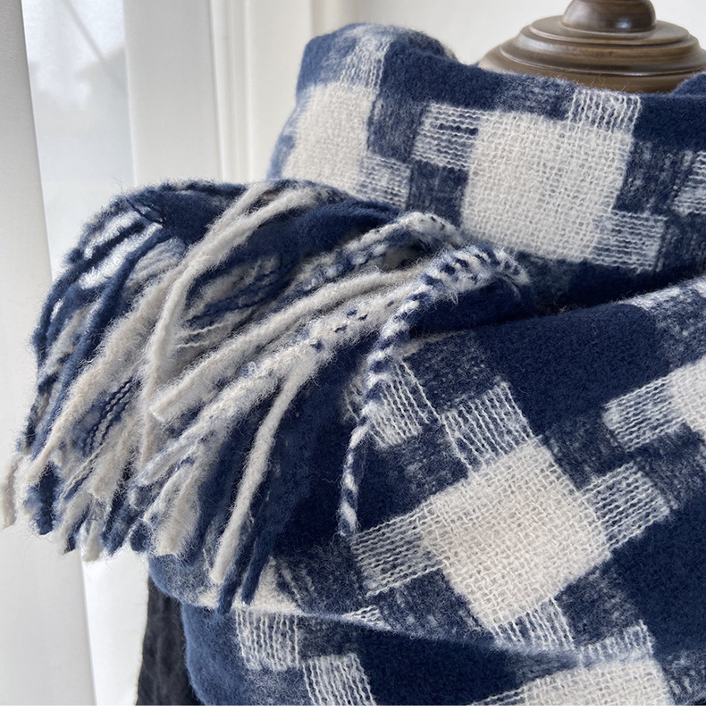 Kariert Schal Mit Fransen Für Damen Für Herbst Und Winter_voghion.com