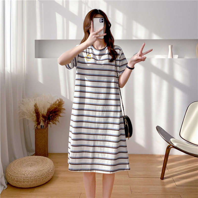 9129 Postpartum Breastfeeding Dress Long Dress Summer Short-sleeved Going Out Striped Hot Mom Breastfeeding Clothes Skirt Trendy Mom