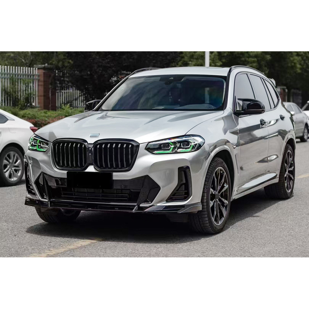 Suitable for 22-25 BMW X3 G01 late LCI modified VTEN front lip, front air spoiler, glossy black three-section front splitter