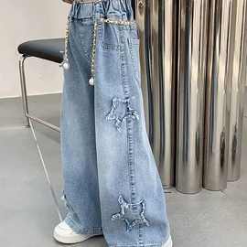 直筒裤女秋季小童宝宝牛仔裤百搭浅色新款女童2025牛仔阔腿裤韩版