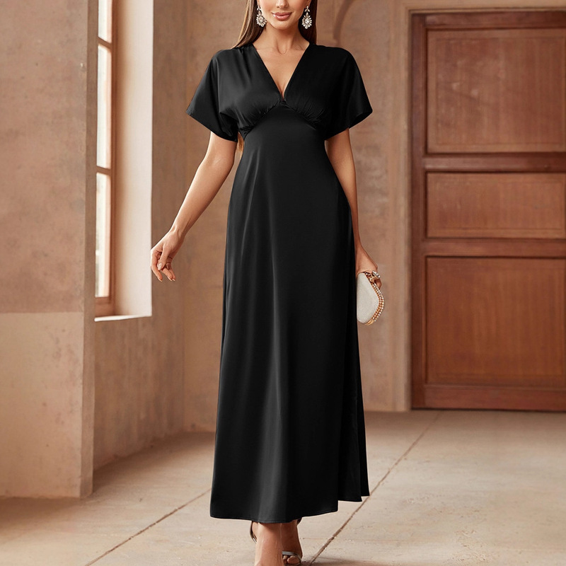 Cross-Border Amazon Spring and Summer New Products Women's Casual Bohemian Style Printed Long Skirt Deep V Neck Long-Sleeved Evening Dress