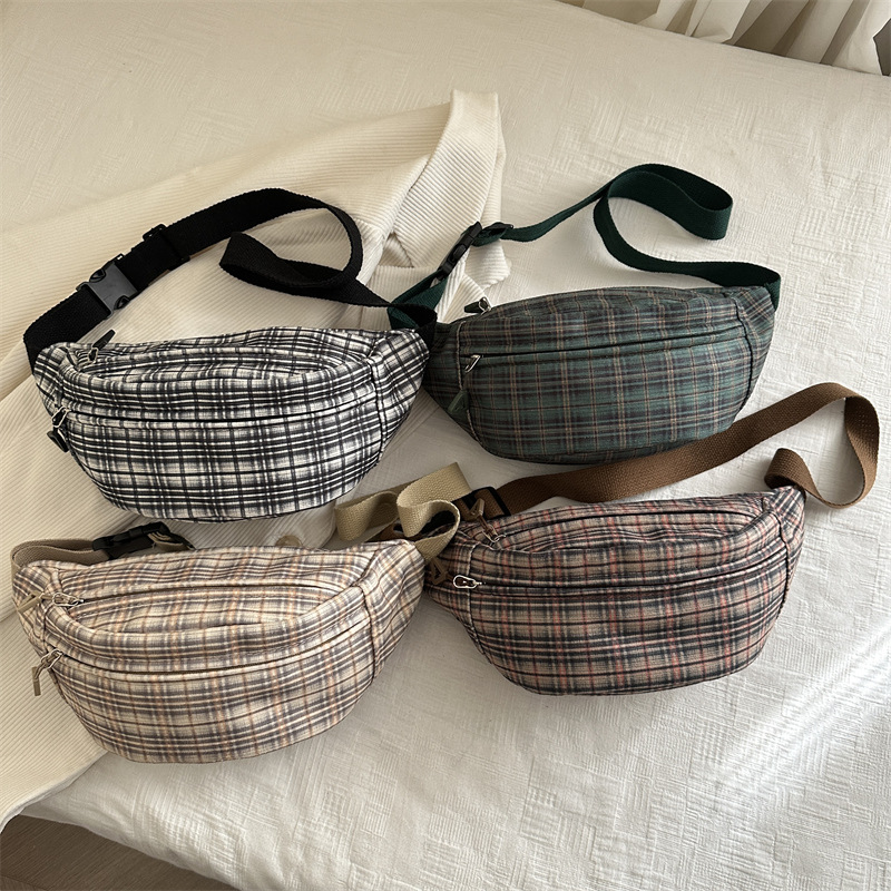 Moda coreana simple estilo extranjero bolso de mochila a cuadros mujeres 2025 primavera nuevo bolso de hombro suave bolso de pecho casual