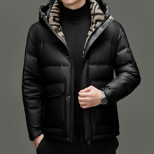 品牌中年男士新款短款冬季保暖皮羽绒服男装免洗休闲高档鸭绒外套