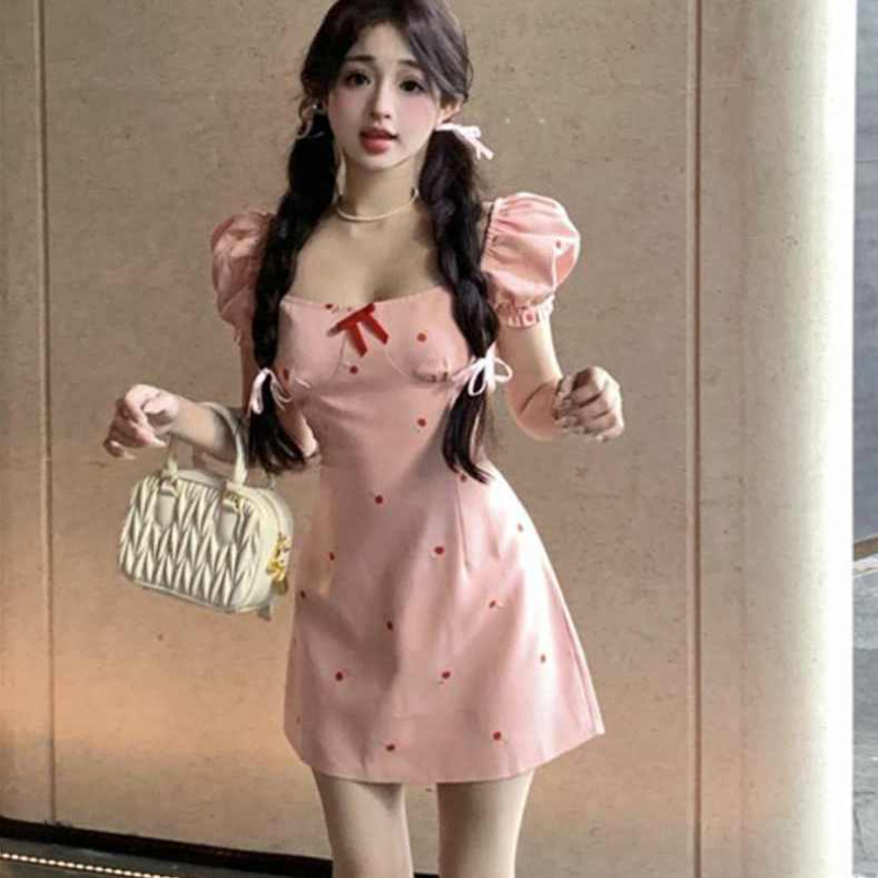 Summer Elegant Sweet And Spicy Style Sexy Square-neck Dress Women